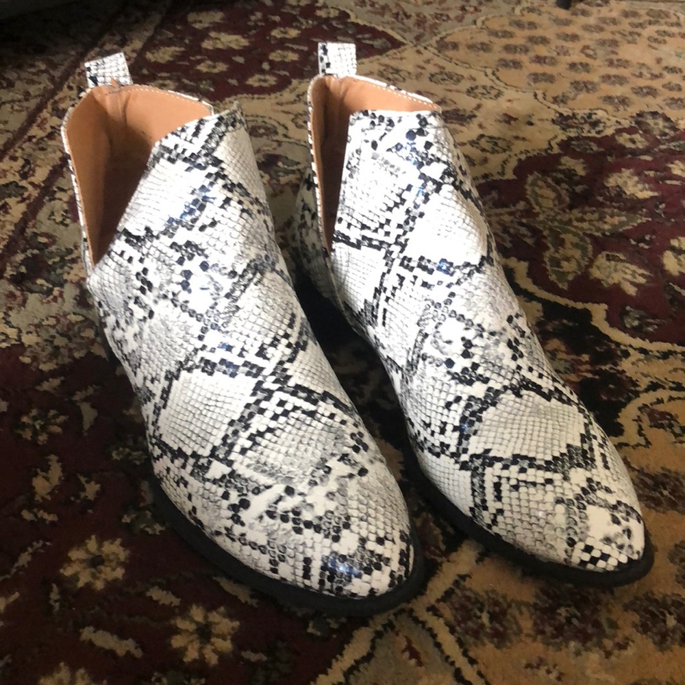 Snake print ankle boots